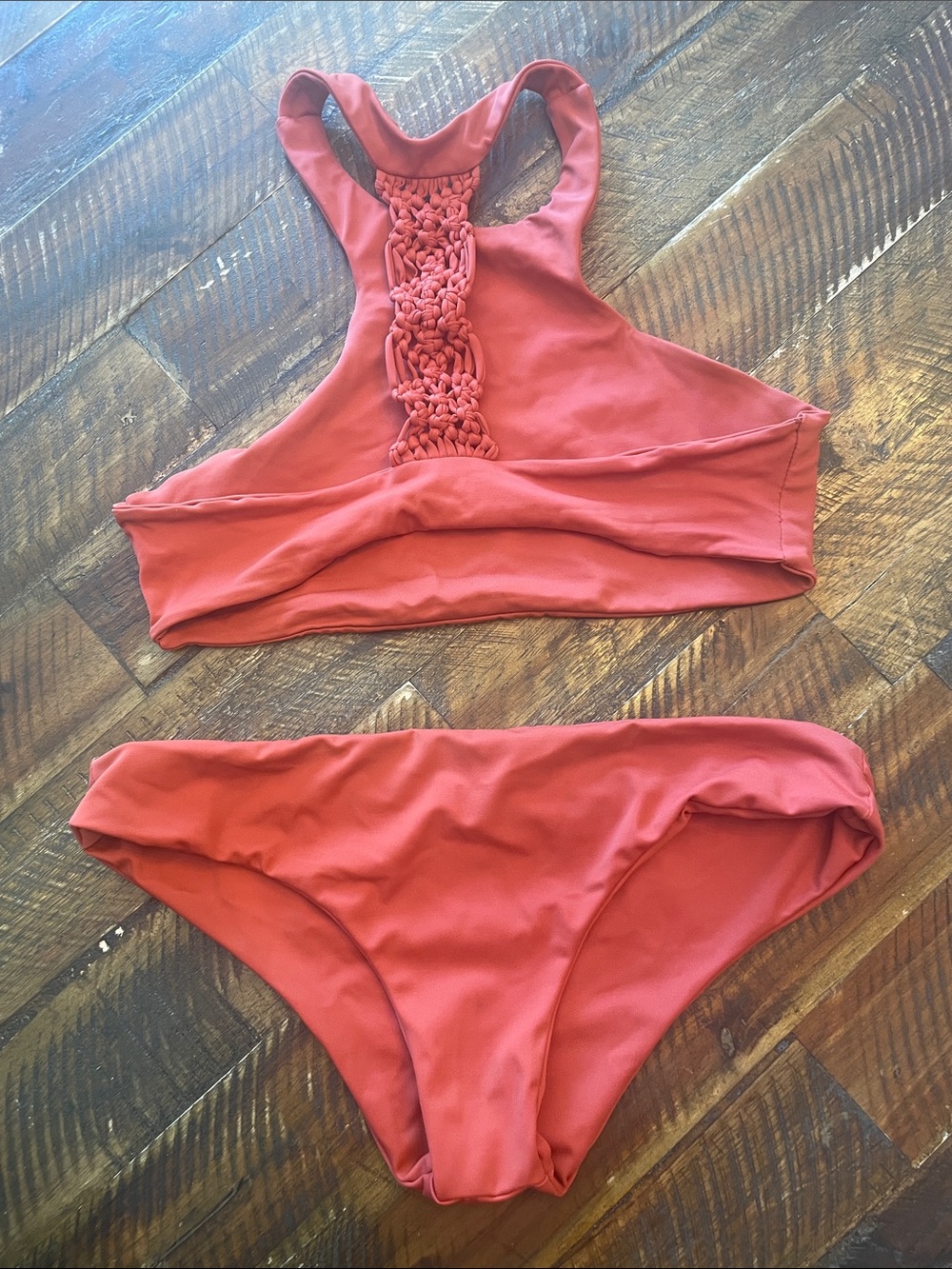 Rust Red Crochet Racerback Bikini Set